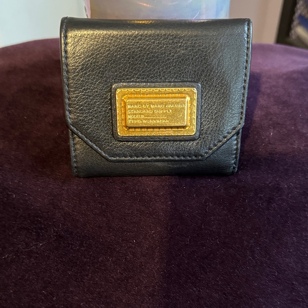 Marc by Marc Jacobs Black Tri-Fold Wallet with Gold Accent